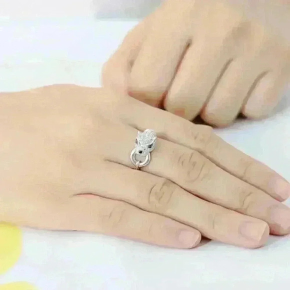 Gorgeous 925 Silver Emerald Diamond Panther Ring - Picture 8 of 8